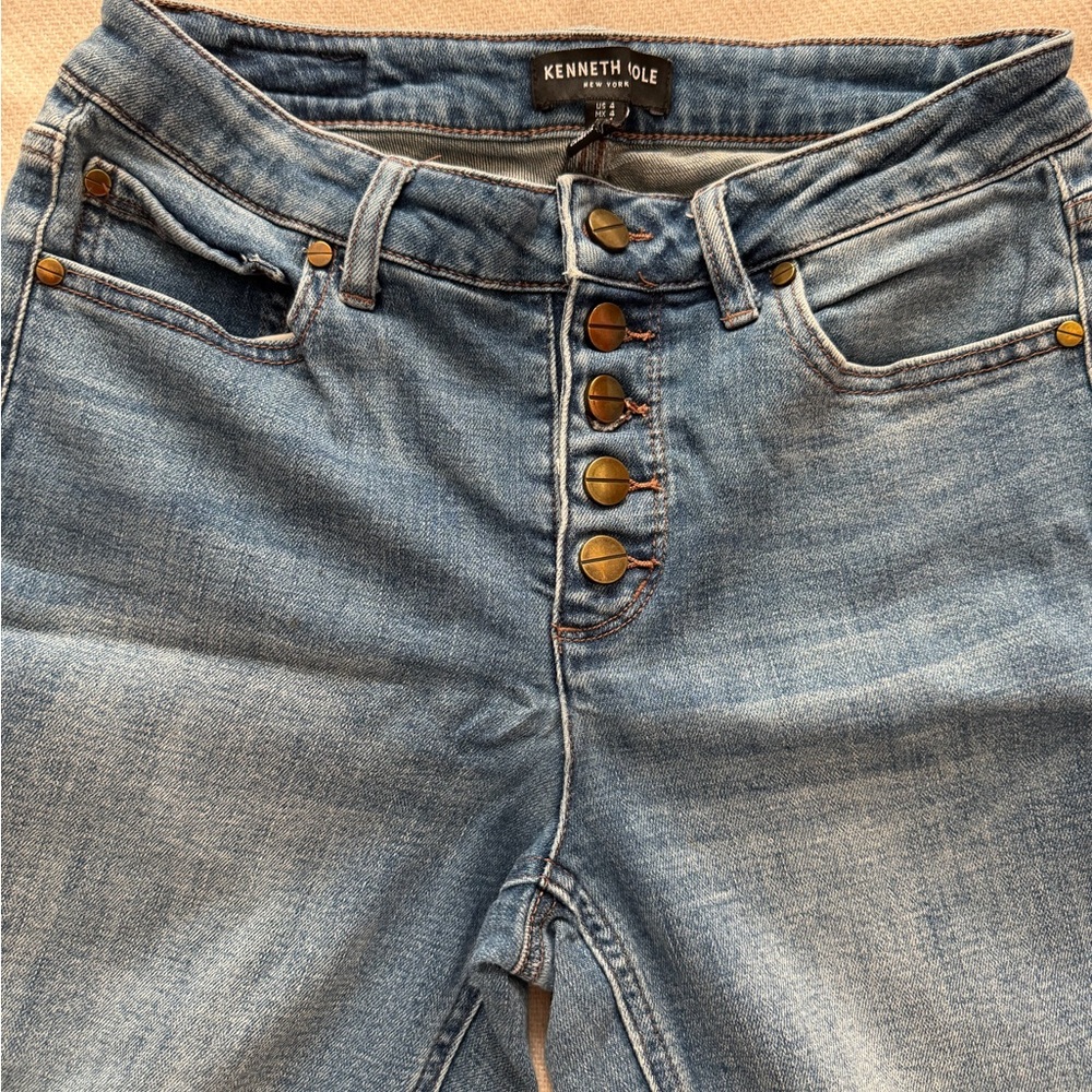 Kenneth Cole Light Blue High-Rise Button-Fly Jeans